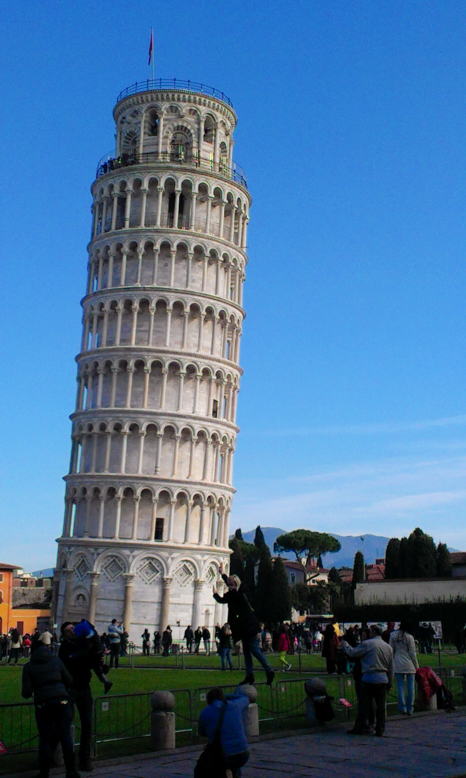 The Leaning Tower of Pisa against an azure blue sky