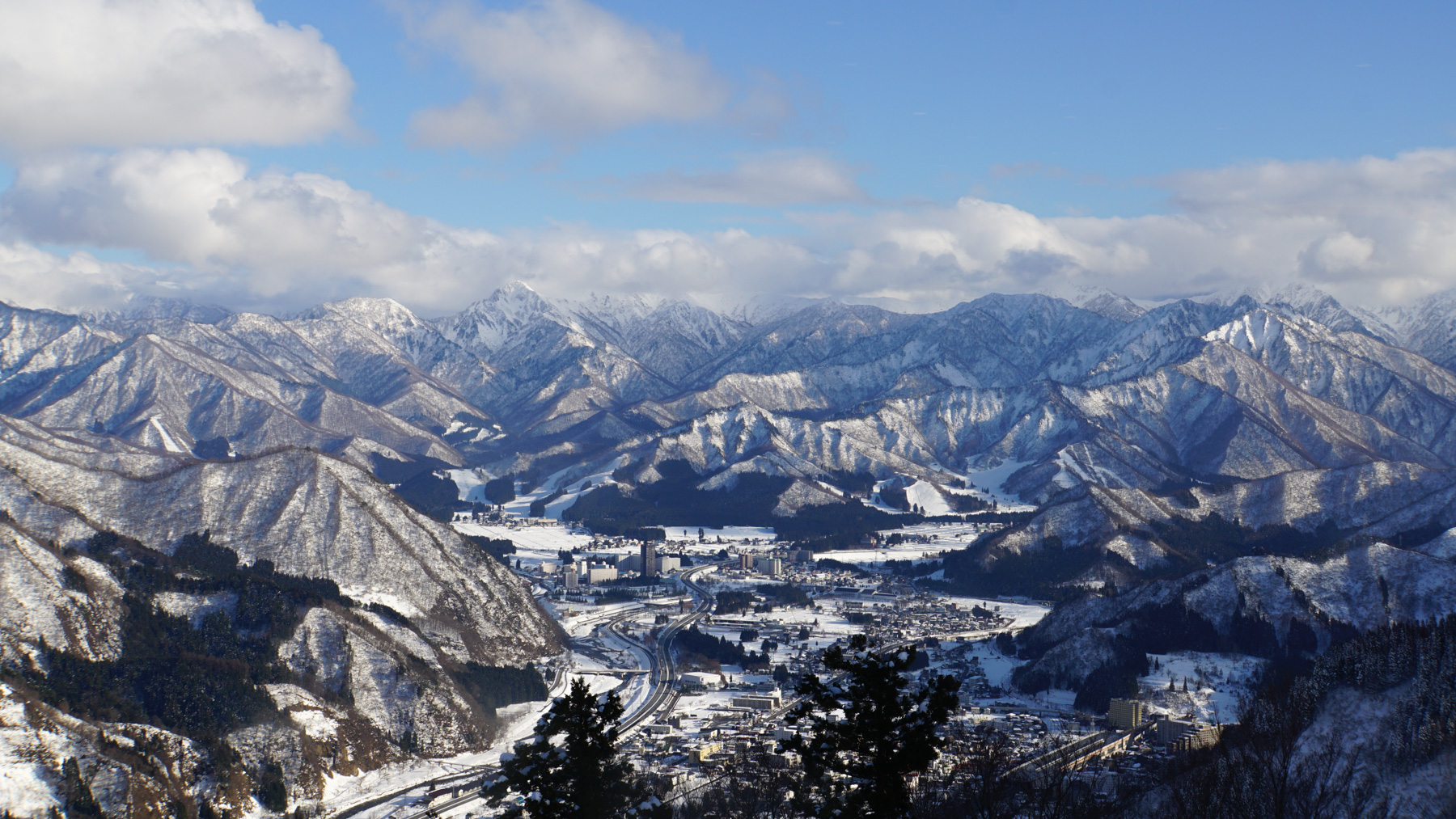 A snow covered town